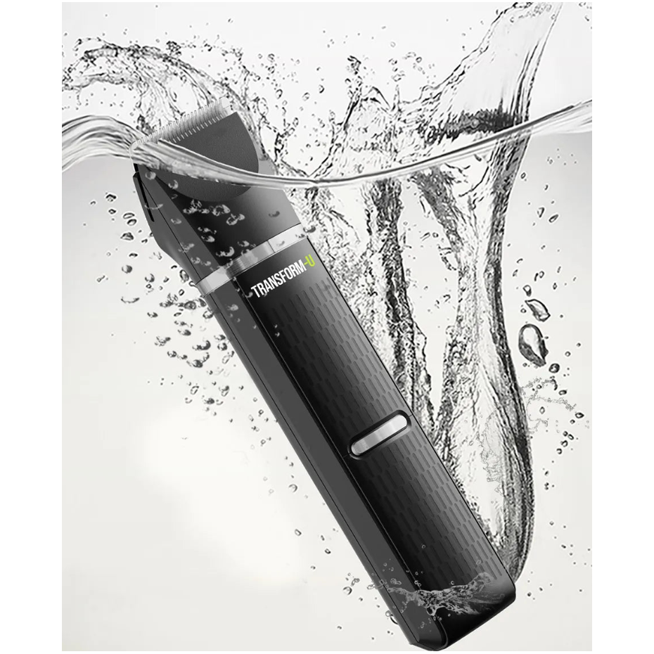 Black groomer with water splashes on a white background