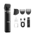 Black grooming kit with trimmer, attachments, and charging cable on a transparent background