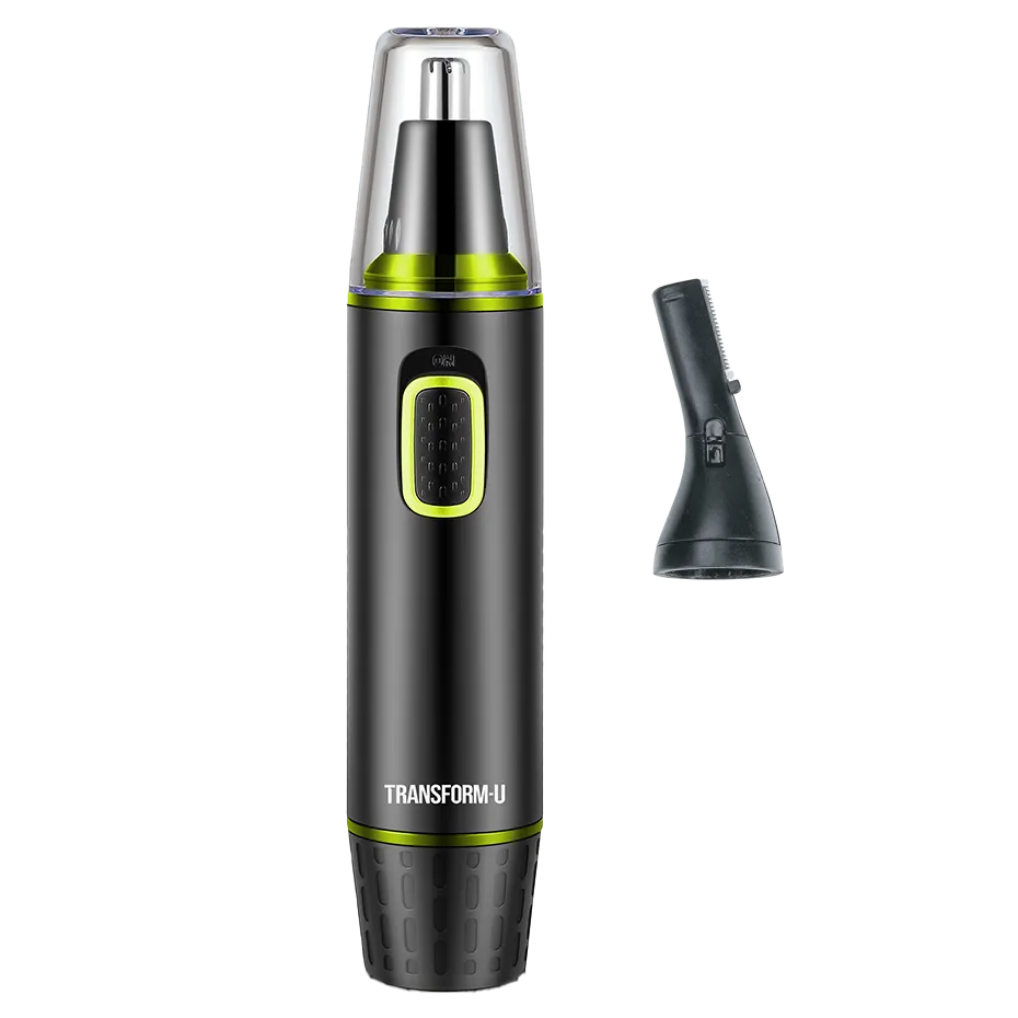 Black and green nose and ear hair trimmer with detachable nozzle