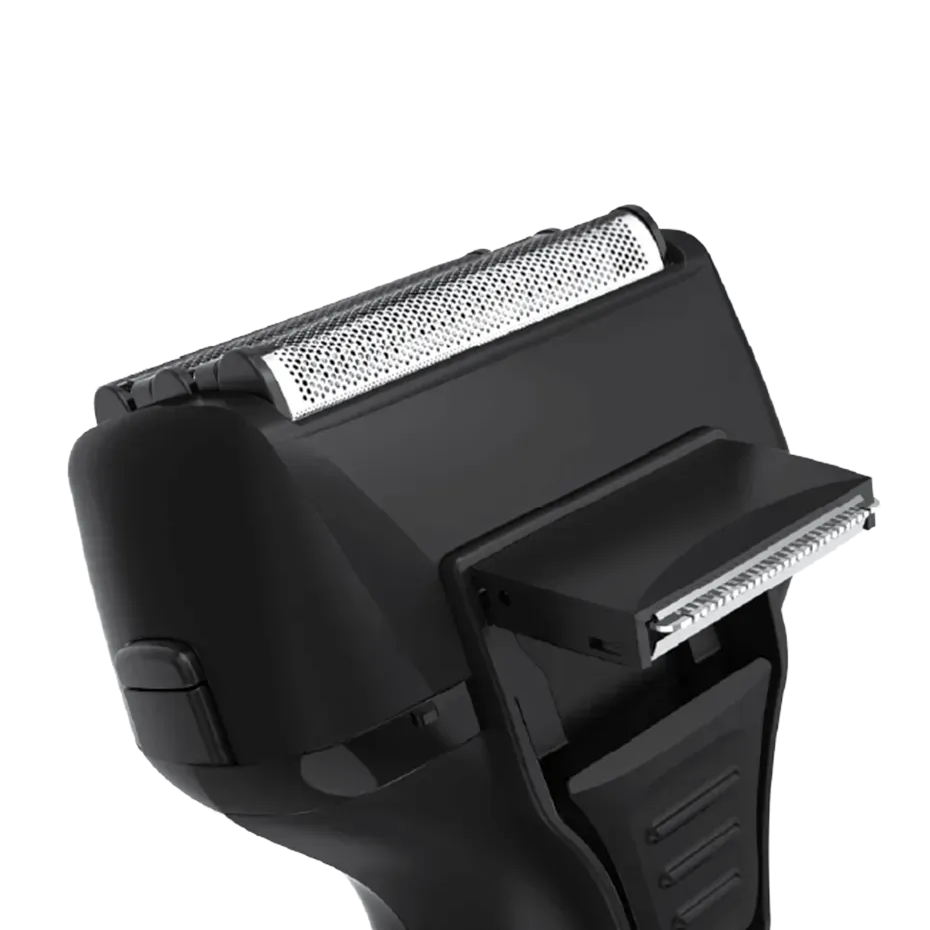 Black electric shaver on a transparent background