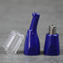 Two blue nose and ear hair trimmer attachments and a clear plastic cover on a gray surface