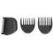 Three black hair styling combs on a transparent background