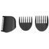 Three black hair styling combs on a transparent background