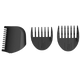 Three black hair styling combs on a transparent background