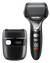 Two electric shavers, one with a digital display and the other without, on a white background.