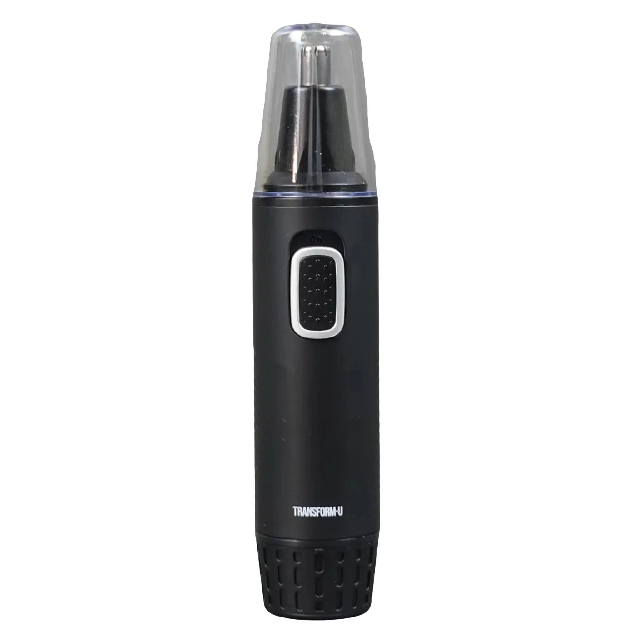 Black nose hair trimmer with visible brand name on a transparent background
