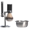 Shaving brush with stand and metal bowl on a transparent background