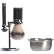 Shaving brush with stand and metal bowl on a transparent background