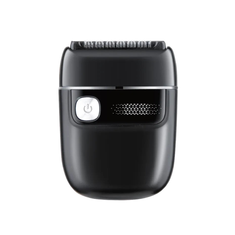 Black electric travel shaver on a transparent background