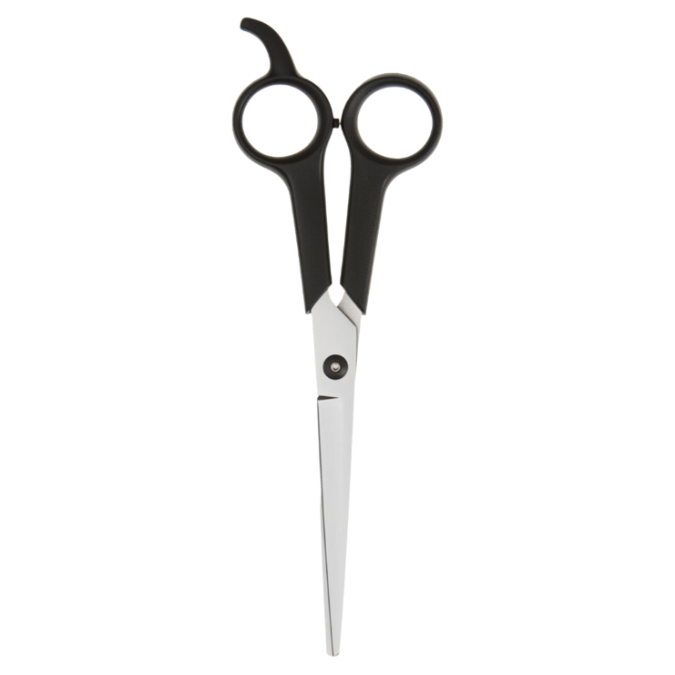 Pair of black-handled scissors on a transparent background