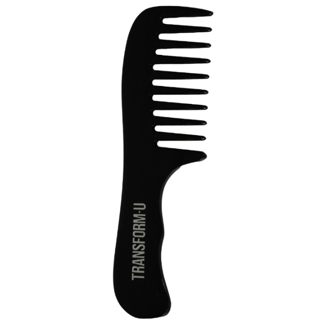 Black comb with 'Transform-U' branding on a transparent background
