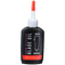 Hair clipper blade oil bottle with black label and red cap on transparent background