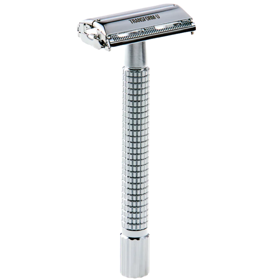 Chrome safety razor on a transparent background