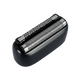 Shaver head with metallic foil and black casing on a transparent background