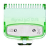 Green guide comb with measurement markings on a transparent background