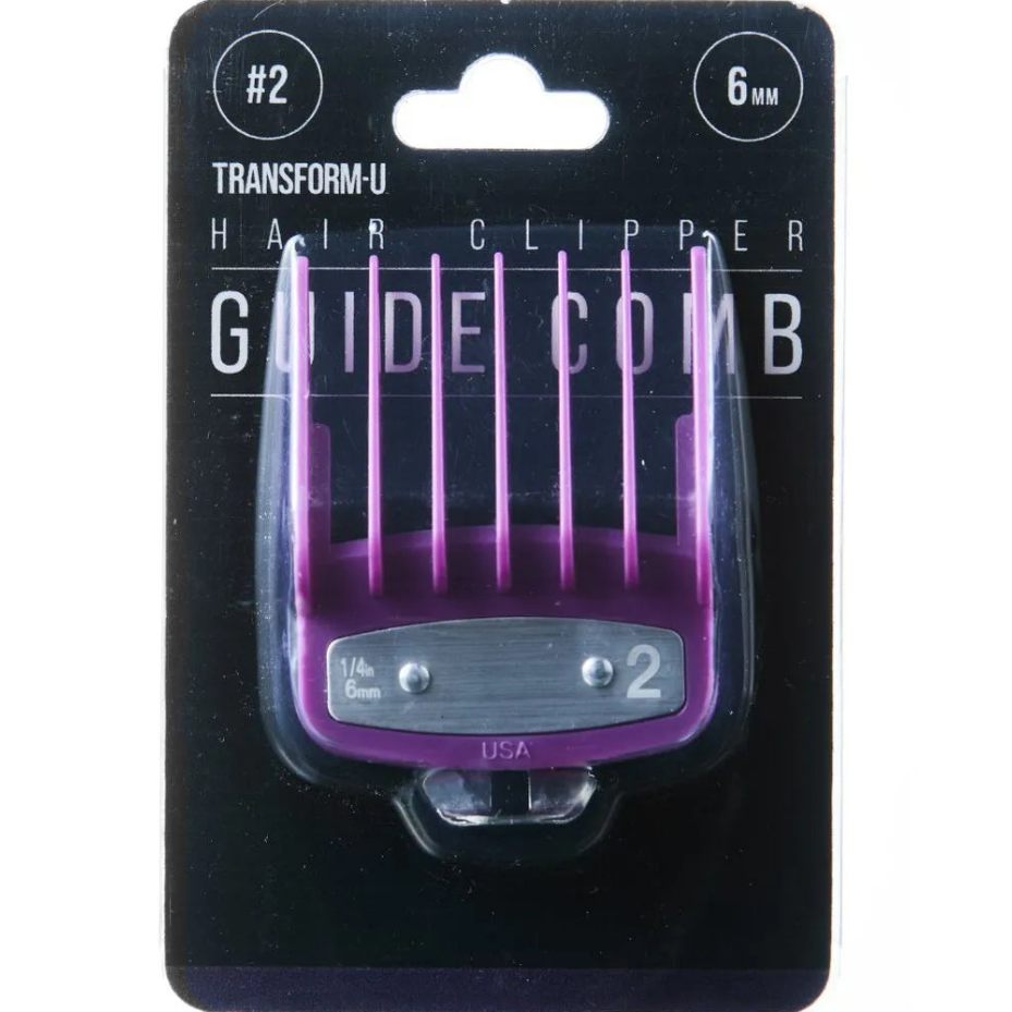 Hair clipper guide comb with packaging on a white background