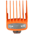 Orange hair clipper comb with size markings on a transparent background