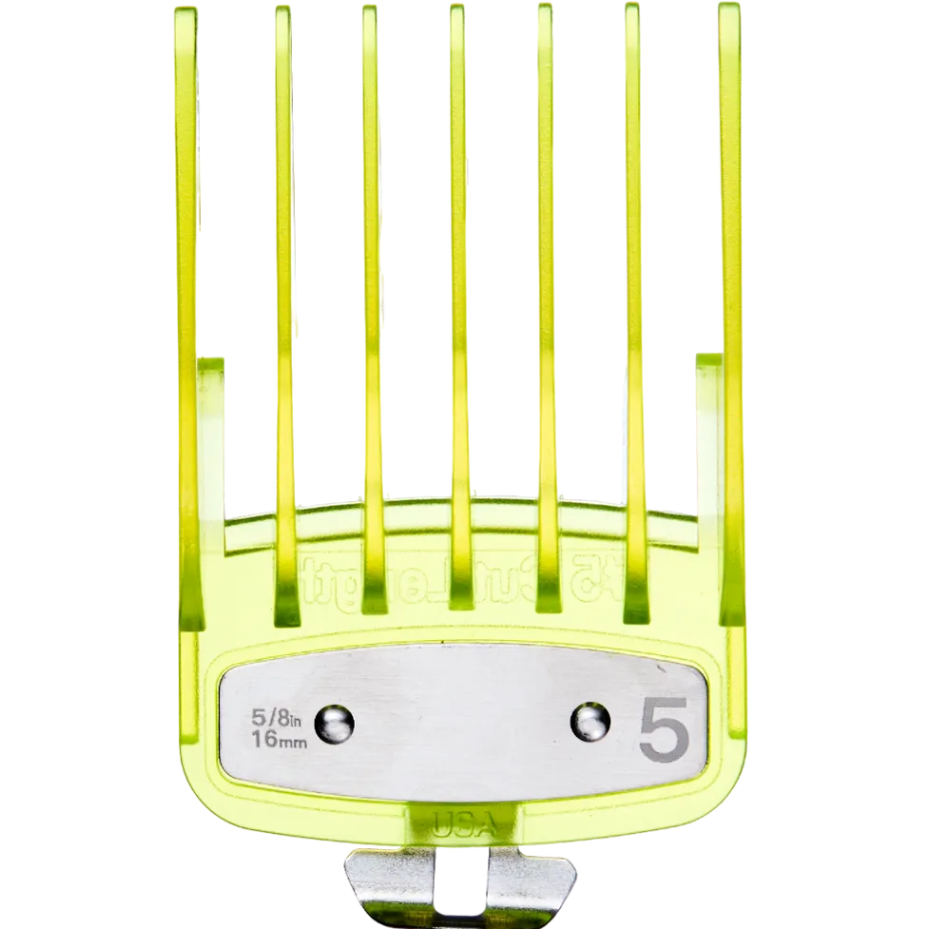 Hair clipper comb attachment with gradient yellow design on a transparent background
