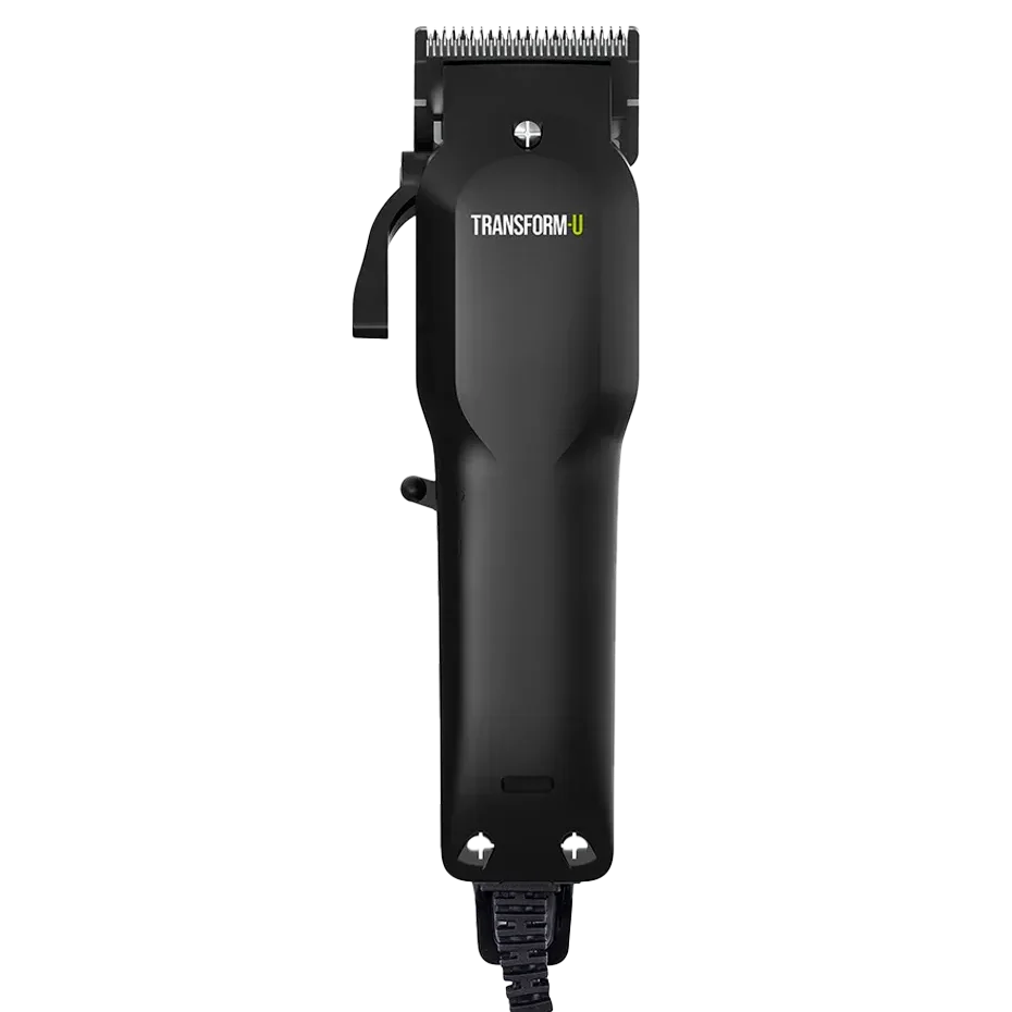 Black hair clipper with 'Transform U' branding on a transparent background