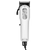 Hair clipper with silver head and white body on a transparent background