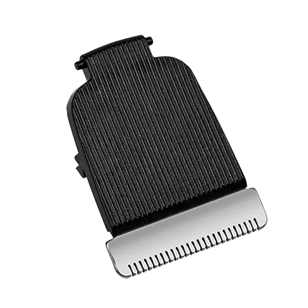 Black and silver body groomer blade on a transparent background