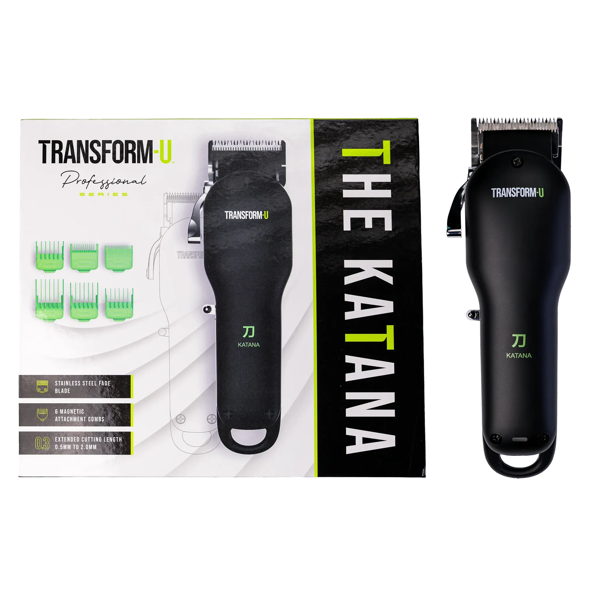 Transform U Katana hair clipper with packaging on a transparent background