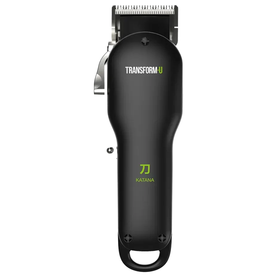 Black hair clipper with 'Transform-U' branding on a transparent background