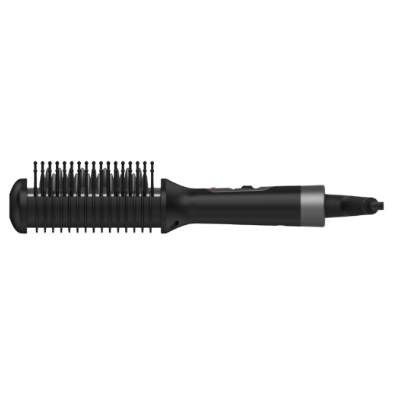 Black beard hair styling tool with bristle brush head on a transparent background