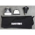Hair trimmer components on a 'TRANSFORM-U' branded black pouch against a gray background