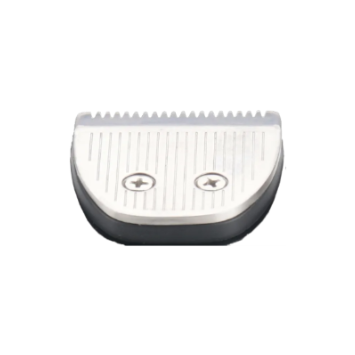 Hair trimmer blade with teeth and black base on a white background