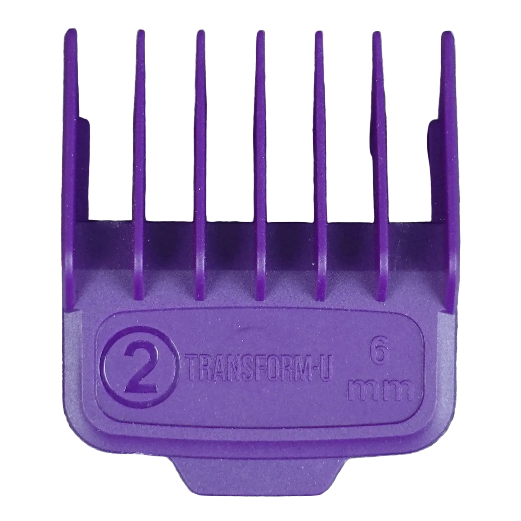 Purple hair clipper comb on a textured gray background