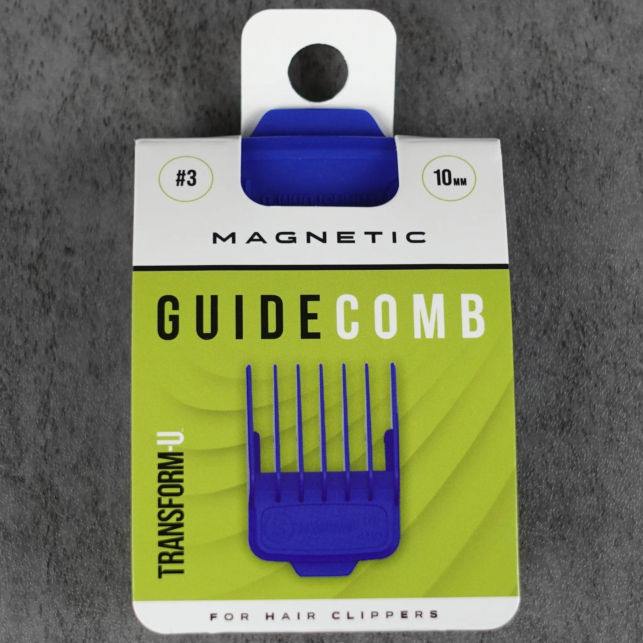Magnetic guide comb packaging on a gray background