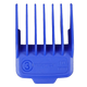 Blue hair clipper comb with 'Transform-U' branding on a gray background