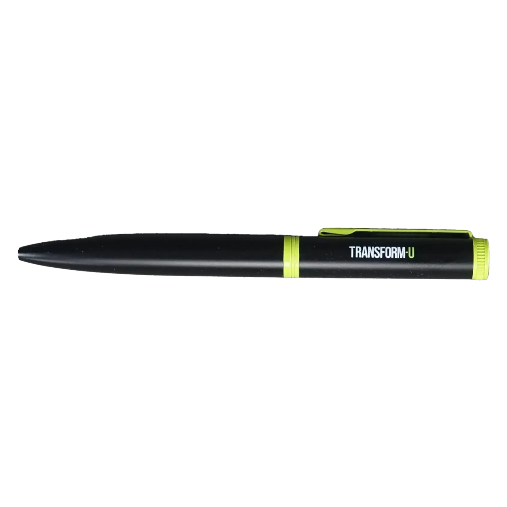 Black pen with green accents on a transparent background