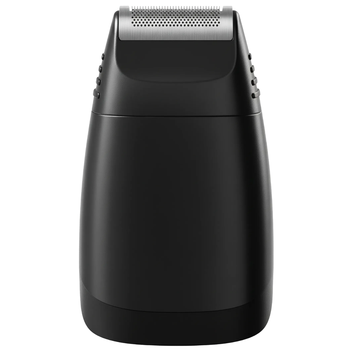 Black electric shaver with silver top on a transparent background