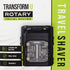 Transform-U rotary travel shaver packaging on a gray background