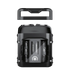 Black rotary travel shaver with protective cap on a transparent background