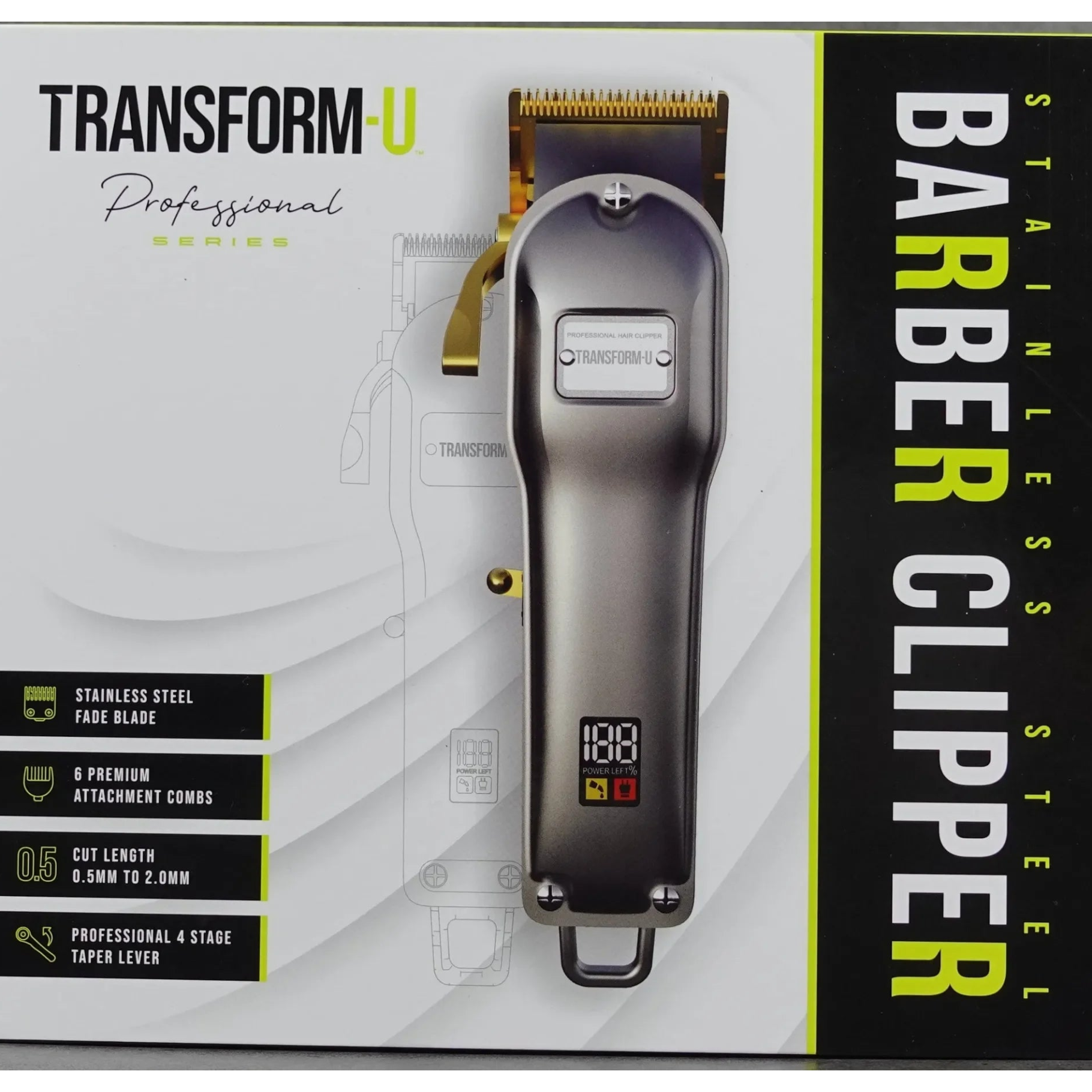 Stainless Steel Barber Hair Clipper packaging on a transparent background