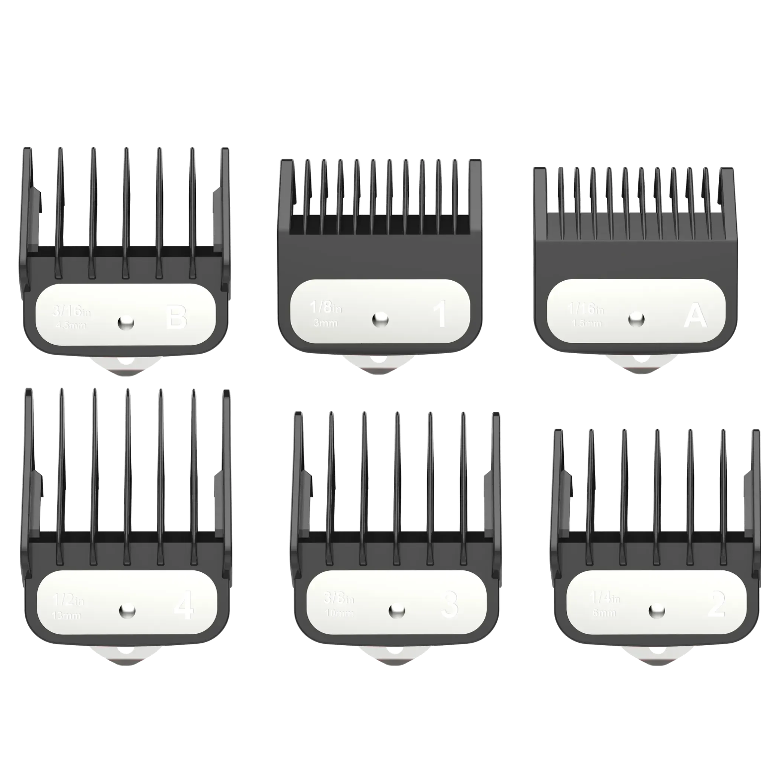 set of black guide combs on a transparent background