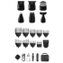 Set of black grooming tools including clippers and attachments on a transparent background