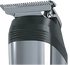 Close-up of a hair trimmer with black and silver design on a transparent background