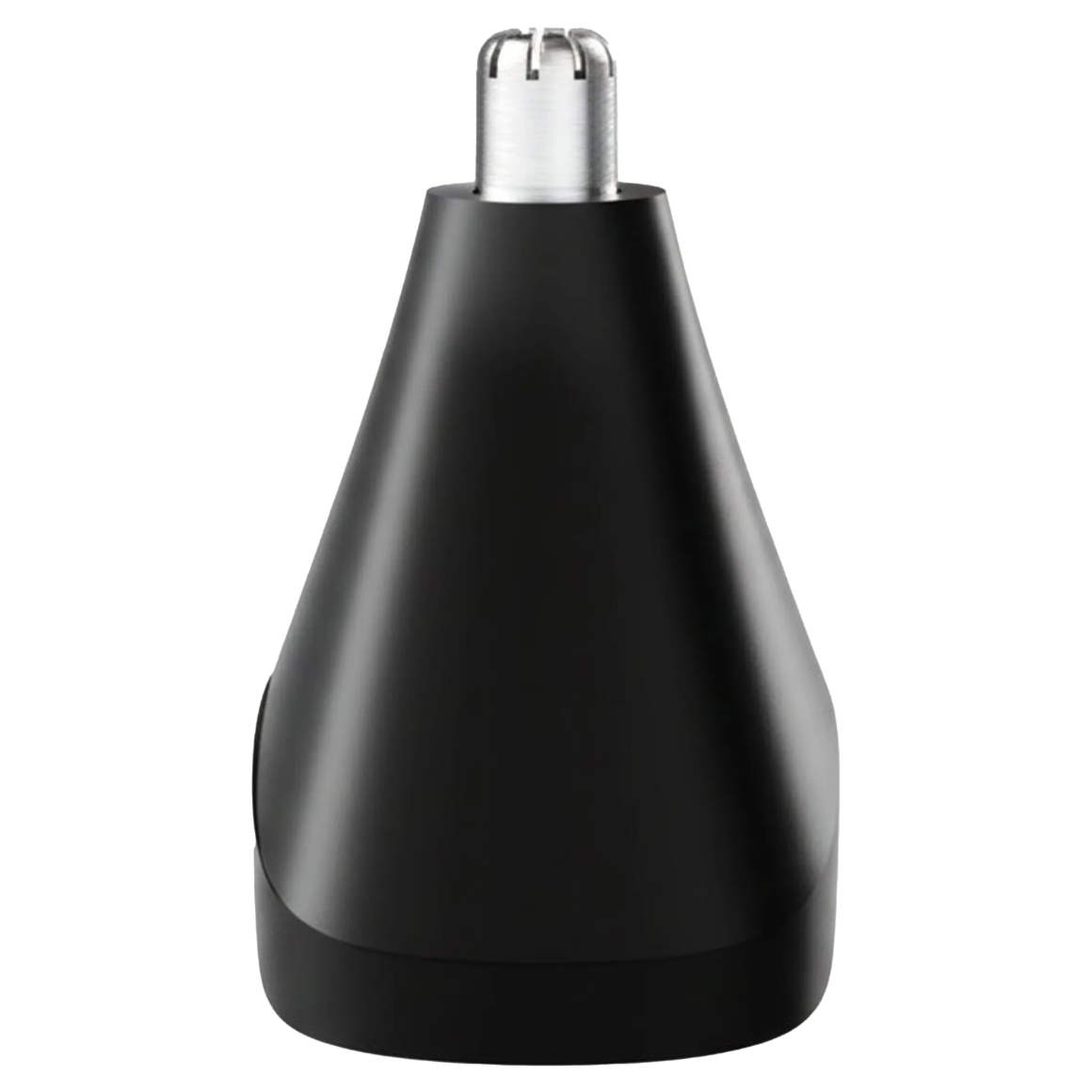Black and silver nose and ear hair trimmer head on a transparent background