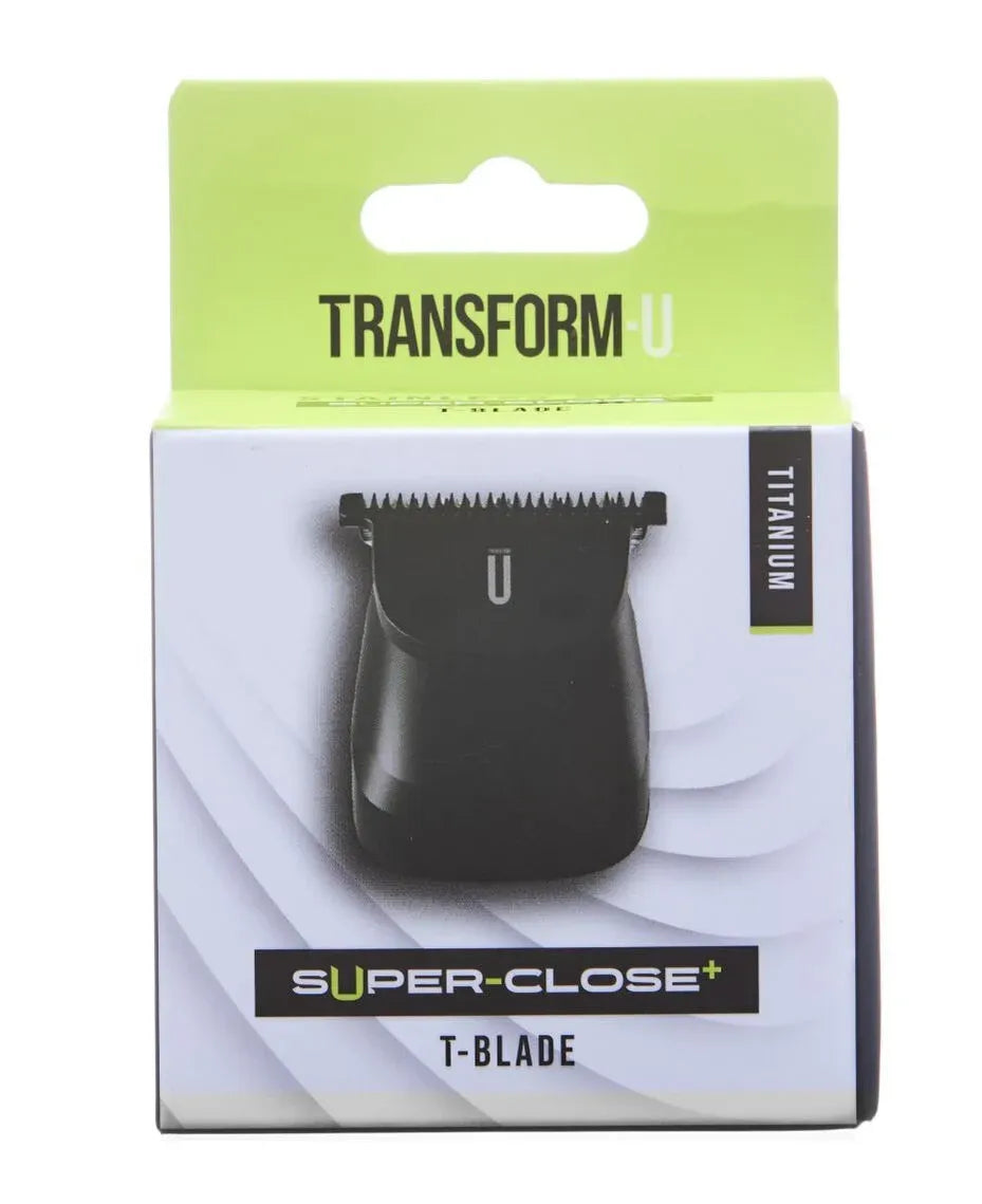 Transform-U T-Blade packaging with black blade on a white background