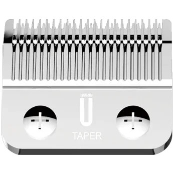 Hair clipper blade labeled 'Taper' on a white background