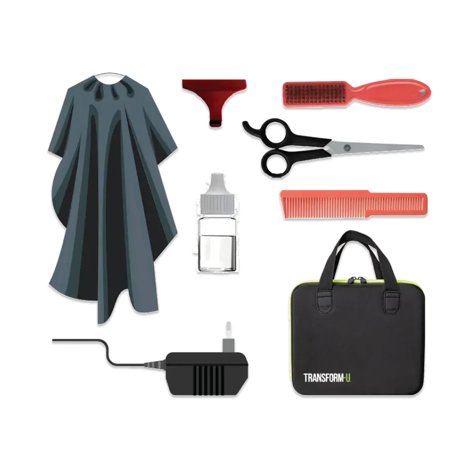 Collection of hair styling tools and accessories on a transparent background