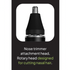 Nose trimmer attachment head with text on a black background