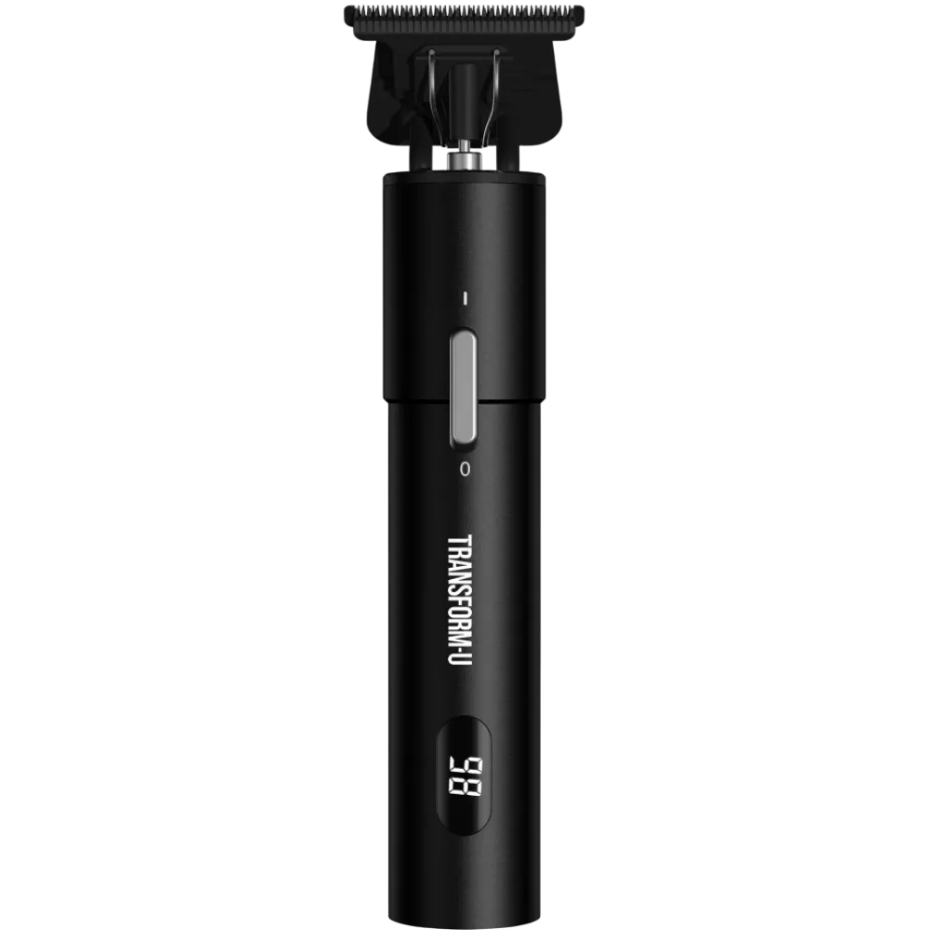 Black hair trimming tool with digital display on a transparent background