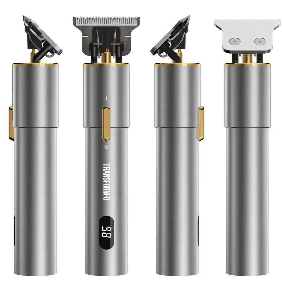 Every side show of silver and gold hair trimmer on a white background