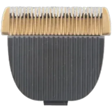 Hair clipper head with gold and black design on a transparent background