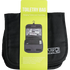 Black toiletry bag with hanging hook and green packaging on a transparent background